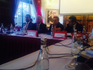 Fathallah Sijilmassi, président de l'union pour la Méditérannée, Aziz Mekouar, responsable des négociations de la COP22, Meriem Bensalah-Chaqroun Présidente la CGEM