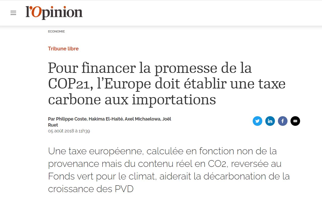 Tribune: To finance the COP21 promise, Europe must establish a carbon tax on imports