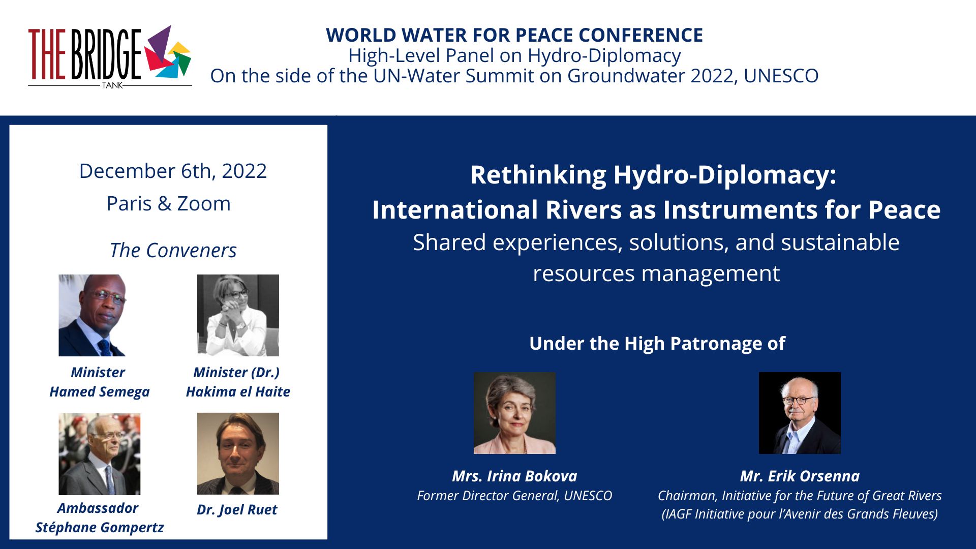 Repenser l’hydro-diplomatie : The Bridge Tank organise un panel de haut niveau en marge du Sommet ONU-Eau sur les eaux souterraines 2022