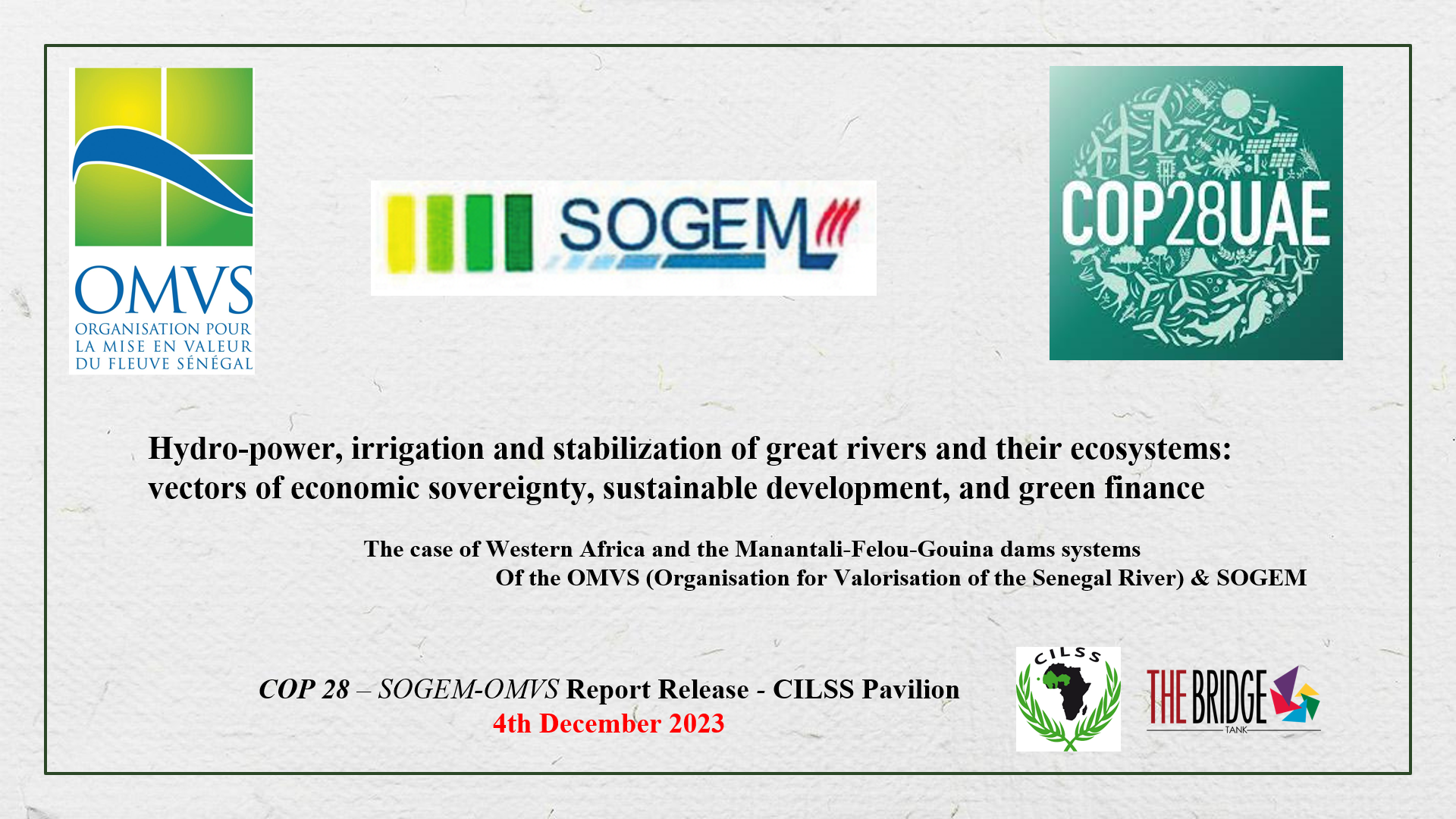 COP28 – Side event sur les contributions des ouvrages hydroélectriques au développement en Afrique de l’Ouest